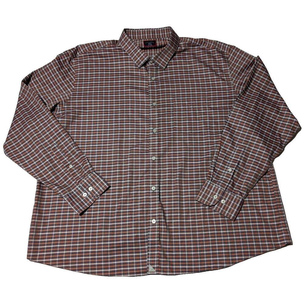 UNTUCKIT WRINKLE FREE WALT Men 3XL Cotton Gray Orange Plaid Button-Up Shirt EUC